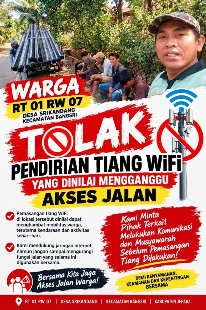 Warga Kompak Tolak Pendirian Tiang WiFi di Desa Srikandang Kecamatan Bangsri Jepara, Ada apa?